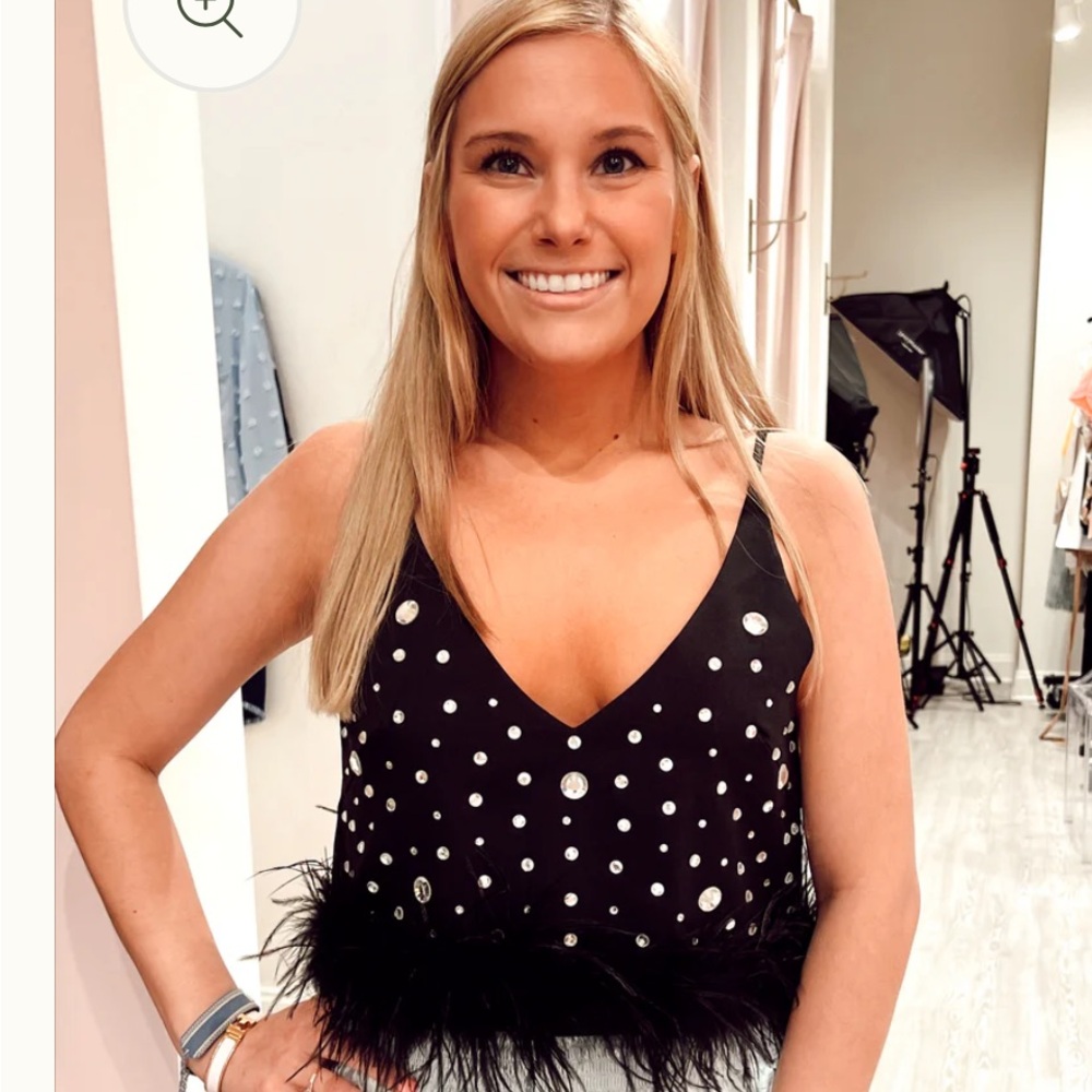 Black Feathered Crop Top with jewels